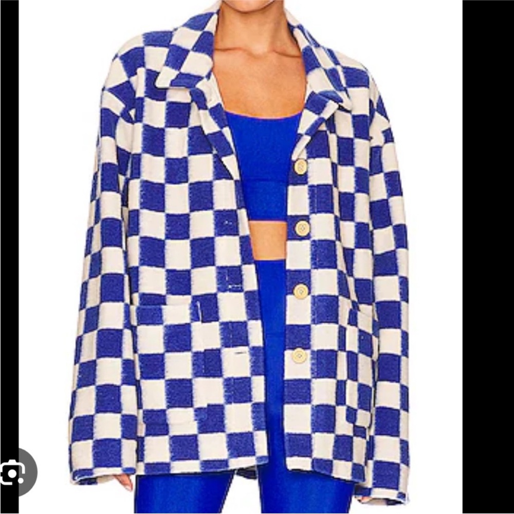 Beach Riot blue and white checkered jacket
